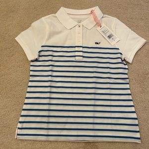 Vineyard Vines White Blue Stripes Polo Size M